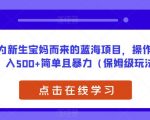 转为新生宝妈而来的蓝海项目，操作得当日入500+简单且暴力（保姆级玩法）【揭秘】