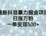 最新抖音暴力掘金项目，日涨万粉，一单变现500+【揭秘】