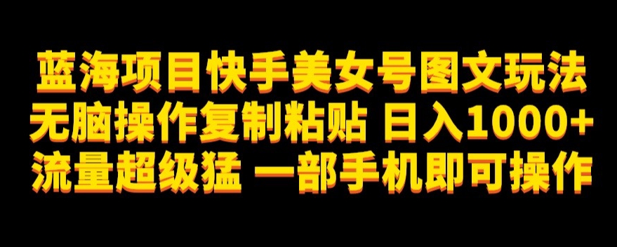 蓝海项目快手美女号图文玩法，无脑操作复制粘贴，日入1000+流量超级猛一部手机即可操作【揭秘】