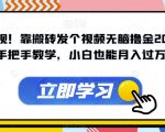 暴力变现！靠搬砖发个视频无脑撸金2000+！手把手教学，小白也能月入过万【揭秘】