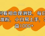 暴利看相命理测算，每日100+精准粉，小白易上手，3天收益1000+【揭秘】