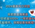 2024最新风口项目，低密度蓝海赛道，单日收益5000+，一周收益4w+！【揭秘】