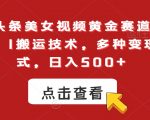 今日头条美女视频黄金赛道，最新1：1搬运技术，多种变现方式，日入500+【揭秘】