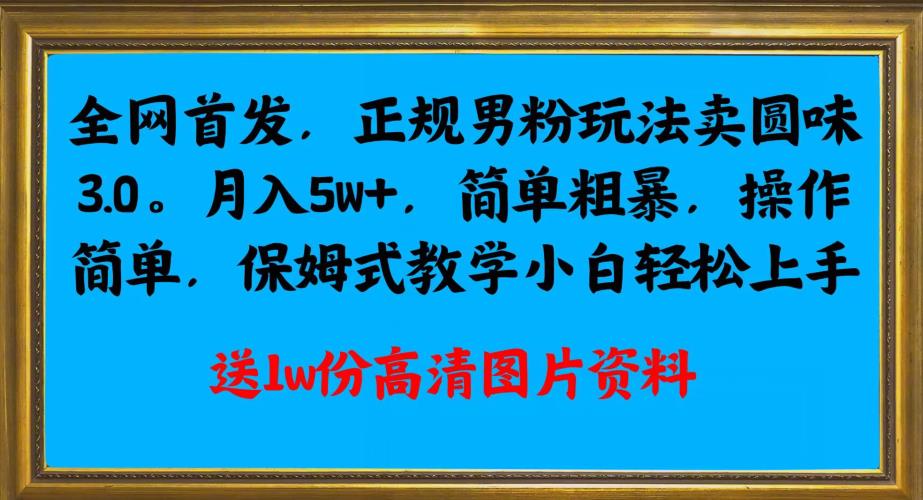 全网首发正规男粉玩法卖圆味3.0，月入5W+，简单粗暴，操作简单，保姆式教学，小白轻松上手网赚项目-副业赚钱-互联网创业-资源整合南巷部落